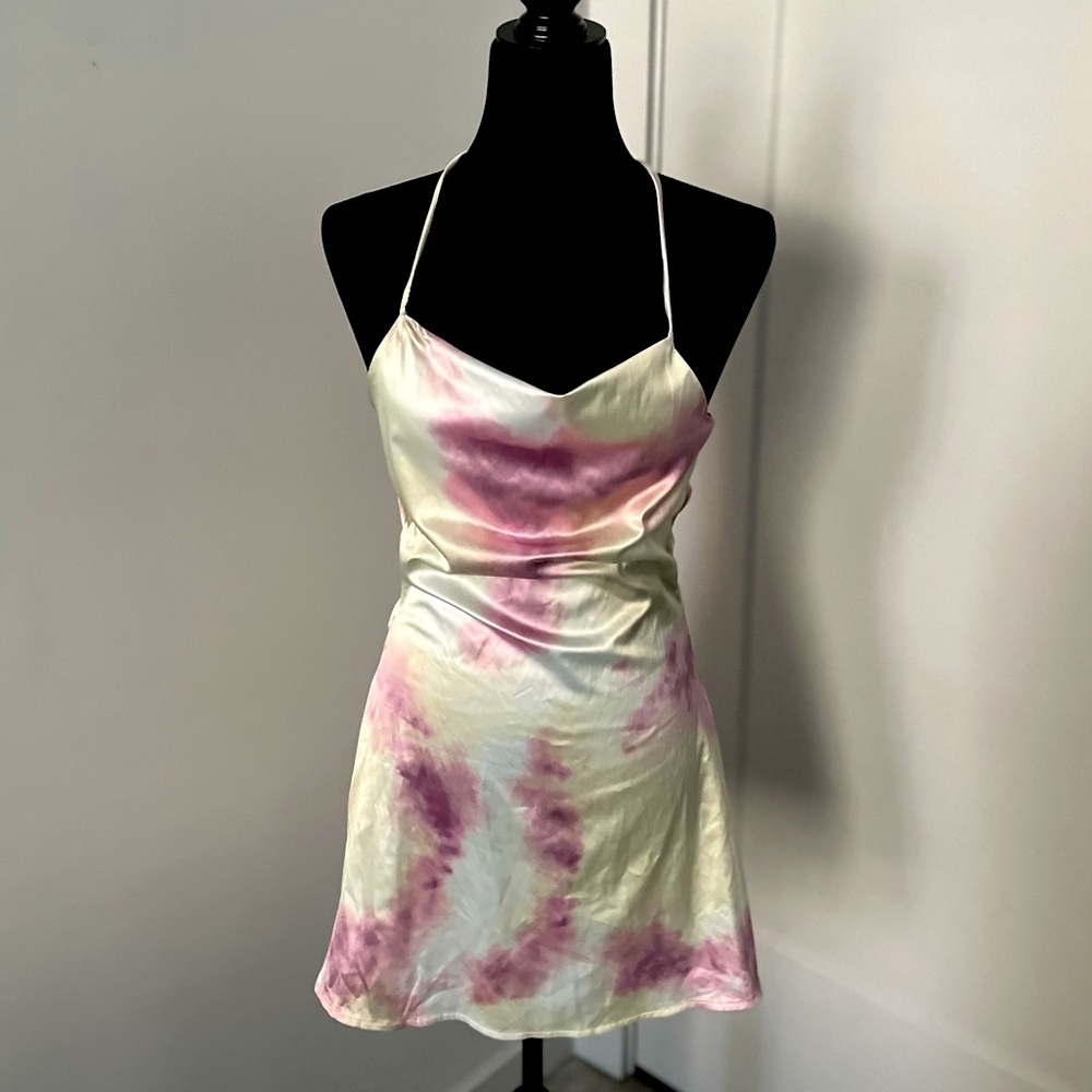 Pastel Watercolor Satin Cowl Dress